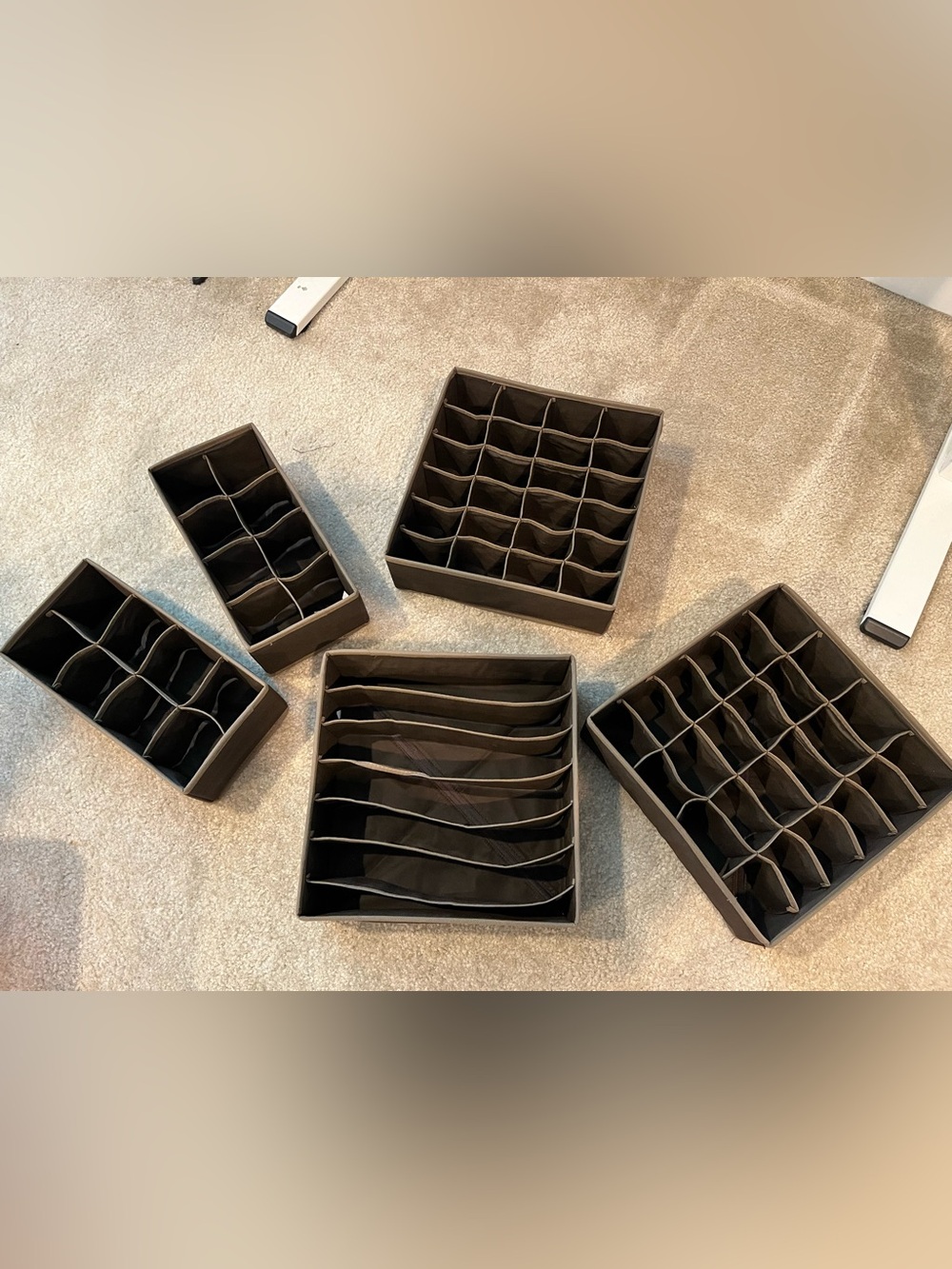 Set of 5 Foldable Fabric Drawer Organizers - Dark Brown Collapsible